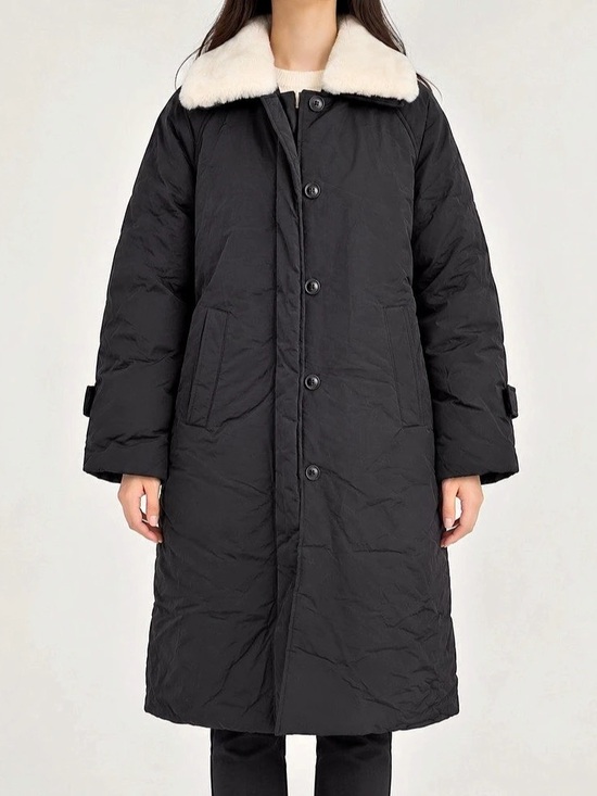 ROZLEY Jackets & Blazers - Black Faux-Fur Collar Puffer Coat